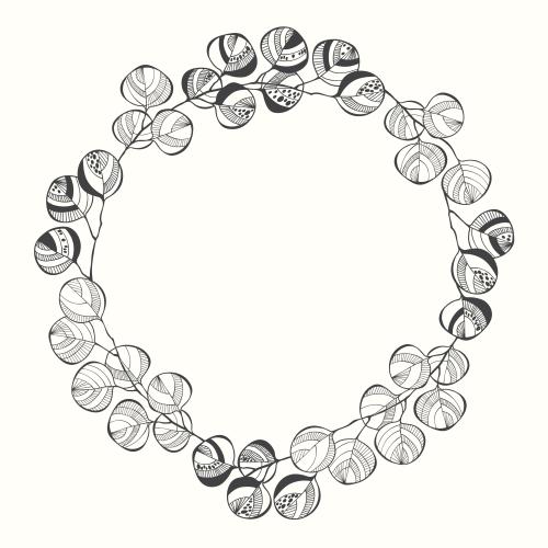 Eucalyptus. Vector round eucalyptus twig frame on white