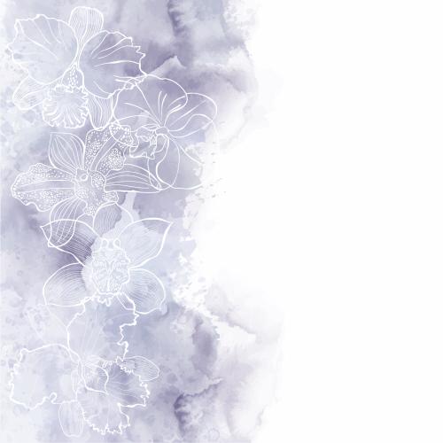 Illustration orchids on a watercolor fragment space for text on white