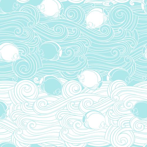 Illustration decorative waves and tropical fish