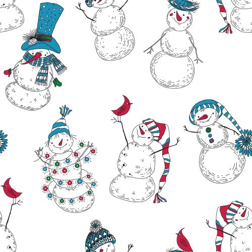 Snowman. Vector cute cartoon snowmen on white