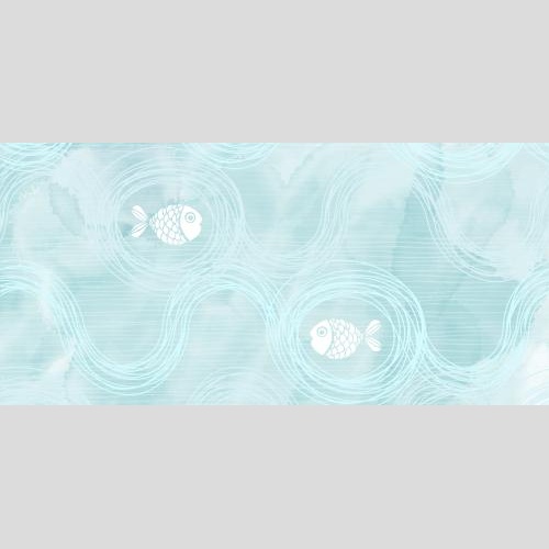 Illustration decorative waves, fish on blue watercolor