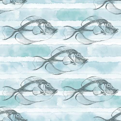 Illustration fish on blue watercolor