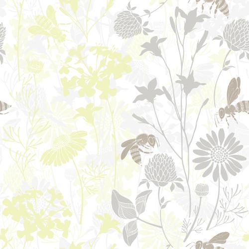 Chamomile. Vector meadow flowers and bees, pastel tones on white