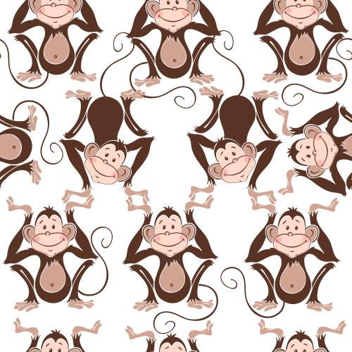 Animals. Vector Pattern funny monkeys on white