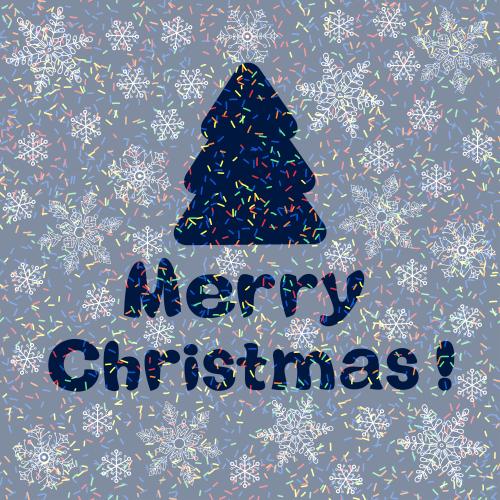Vector image merry christmas, tree, multicolored confetti and snowflakes