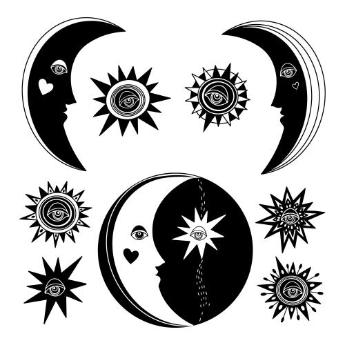 Moon. Vector decorative moon and stars on white