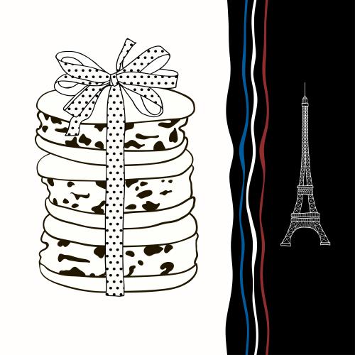 Eiffel tower. Vector macarons eiffel tower and wavy stripes in the colors of the french flag