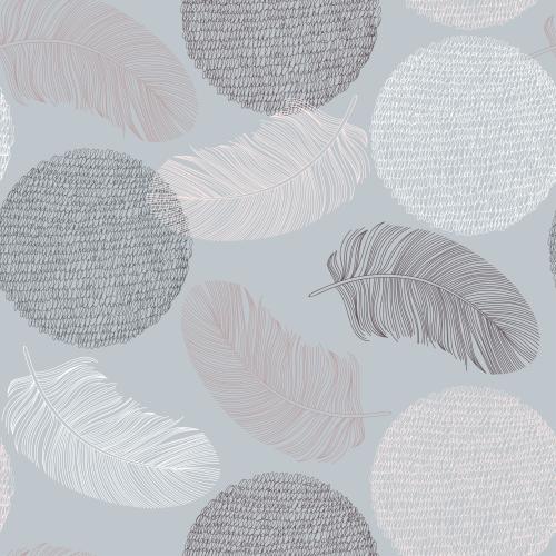 Feather. Vector feathers, lace circles on gray