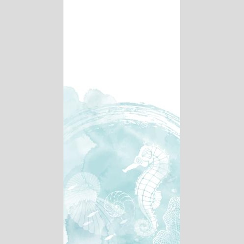 Nautilus. Vector marine theme postcard with seahorse nautiluses fish coral blue watercolor fragment and space for text on white