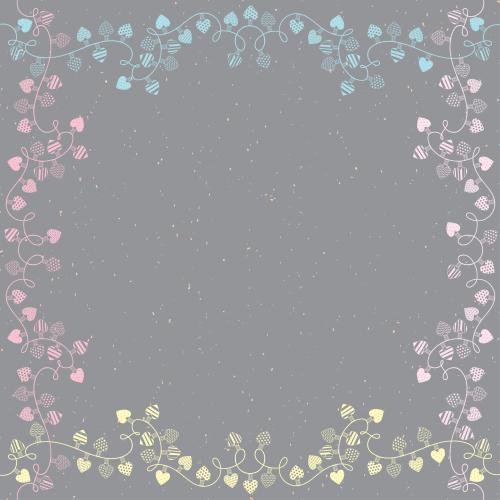 Vector image square frame made of multicolored garlands with heart-shaped bulbs on gray
