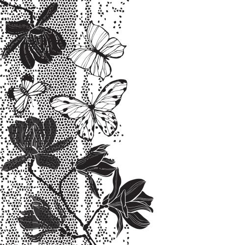Magnolia. Vector magnolias butterflies mosaic fragment place for text on white