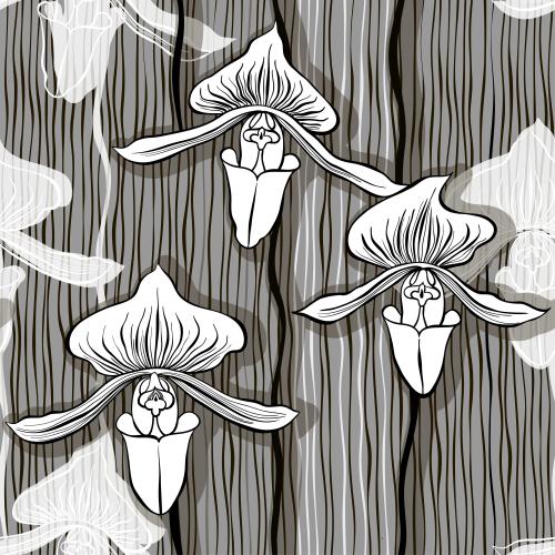 Orchid. Vector Pattern orchids on vertical wavy lines