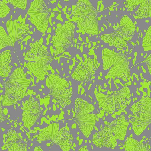 Blot. Vector ginkgo biloba leaf contours and bright decorative spots on gray