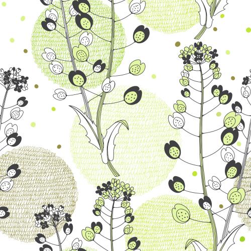 Grass. Vector decorative meadow flowers multicolored circles on white