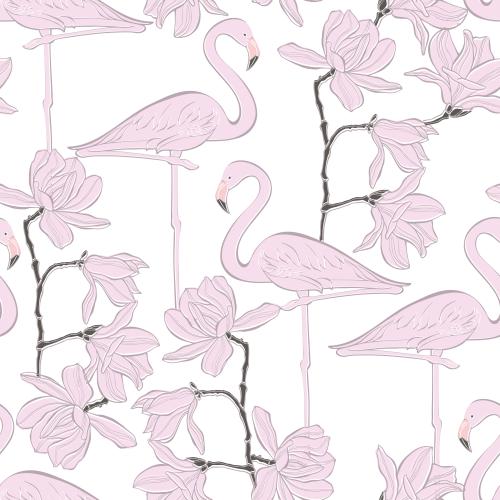 Magnolia. Vector flamingo and magnolias on white