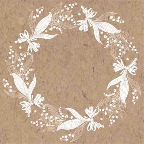 Bow. Vector bouquets of lily of the valley with a bow round frame on craft paper