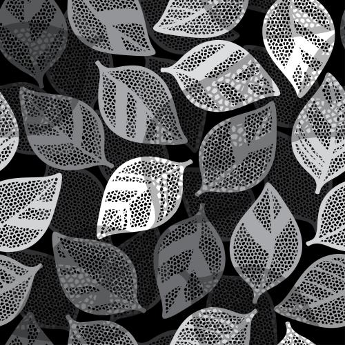 Mosaic. Vector abstract leaves of various shades of gray on black