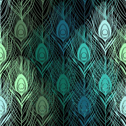 Abstract. Vector Pattern peacock feathers, pastel colors on black