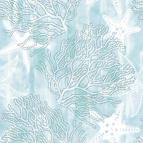 Vector image sea stars corals waves on blue watercolor