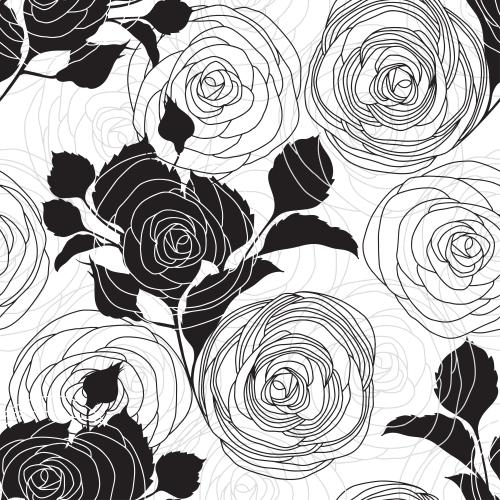 Rose. Vector stylized roses contours and silhouettes on white
