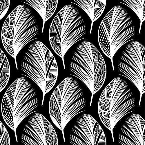 Feather. Vector white decorative stylized feathers on black