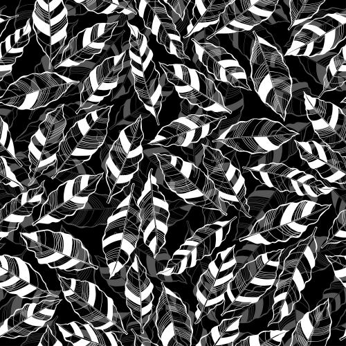 Illustration striped gray and white abstract leaves on black
