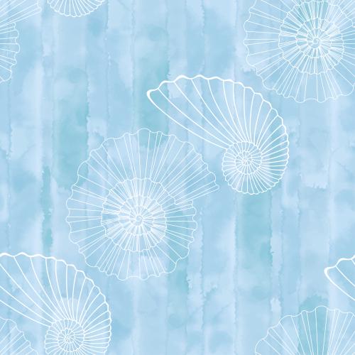 Illustration shells white outlines on blue watercolor
