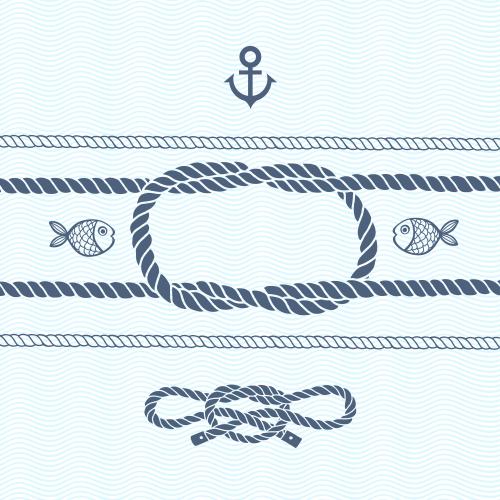 Anchor. Vector sea knots ropes fish anchor on blue waves