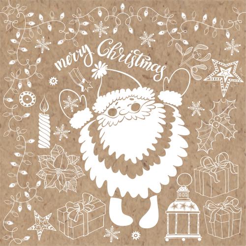 Santa claus. Vector father frost, garlands and other symbols of winter holidays on kraft