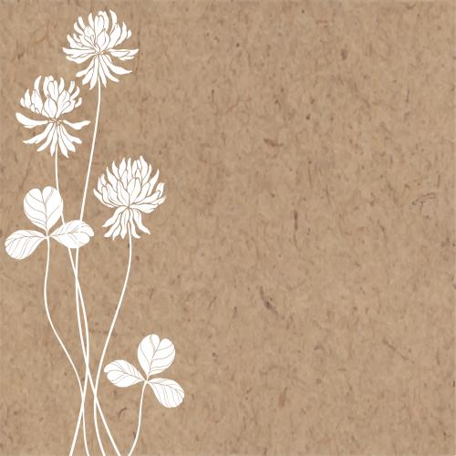 Illustration clover white silhouettes of flowers and leaves space for text on craft