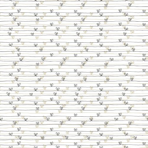 Romance. Vector lines with hearts black and gold on white