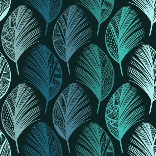 Feather. Vector Pattern colorful decorative feather silhouettes on dark