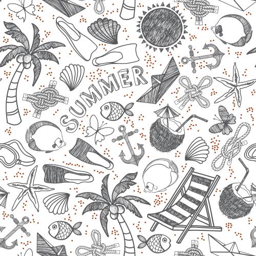 Shell. Vector symbols of summer vacation at the sea in doodle style on white