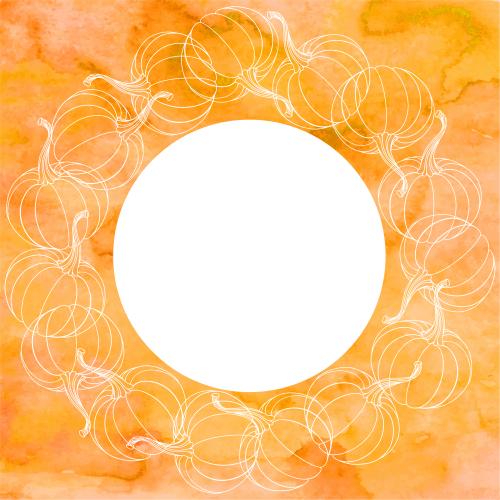 Pumpkin. Vector pumpkins on orange watercolor with white round area for text