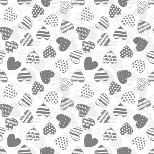 Heart. Vector Pattern monochromatic decorative hearts on white