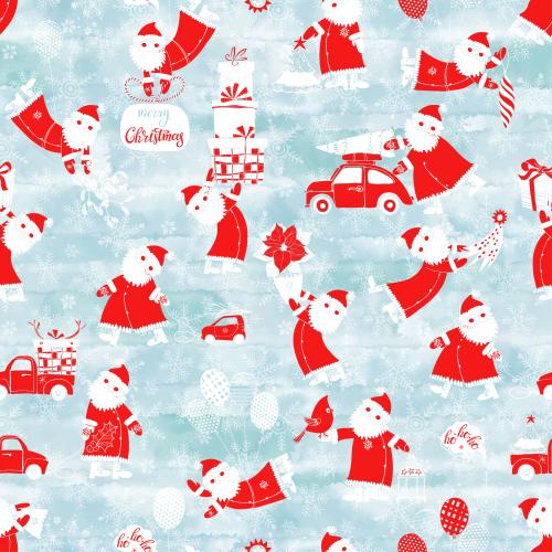 Car. Vector cartoon ded moroz and snowflakes on blue watercolor