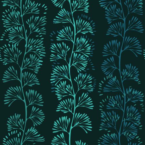 Underwater plant. Vector Pattern colorful plant silhouettes on black