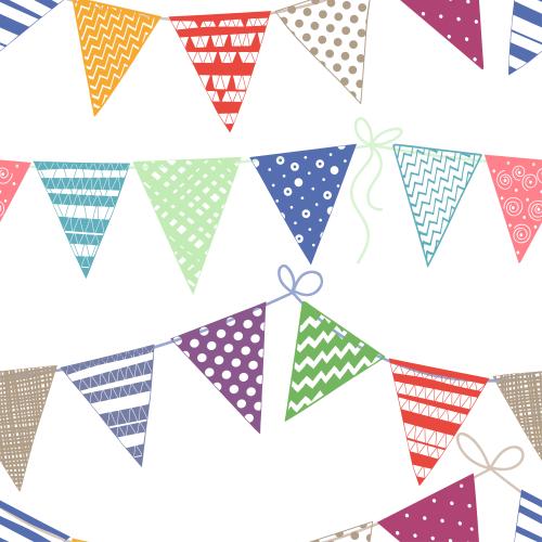 Holiday. Vector Pattern garlands with multicolored flags on white