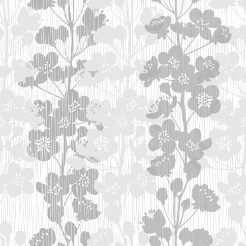 Apricot. Vector blooming apricot branches, monochrome silhouettes on white striped