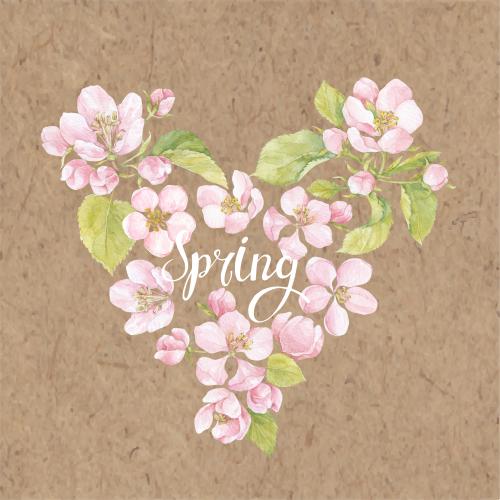 Illustration watercolor apple tree flowers and leaves botanical heart composition with spring on craft