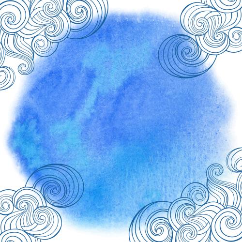 Ocean. Vector waves blue round watercolor fragment on white