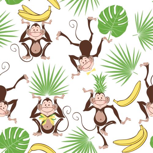 Banana. Vector funny cartoon monkeys on white