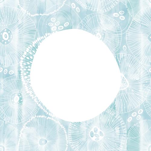 Vector image abstract marine creatures on blue watercolor and white circular space for text