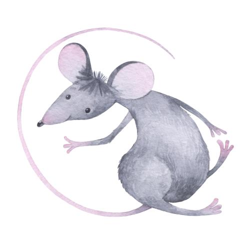 Raster image cute cartoon-style watercolor rat on white