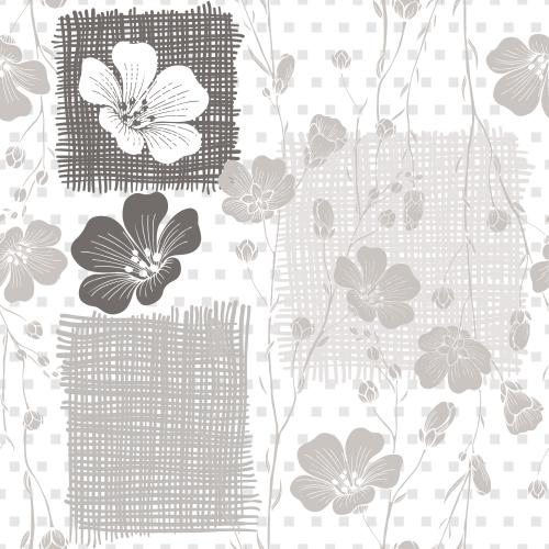 Floral. Vector flowers and branches of blooming flax decorative checkered elements on white in a square