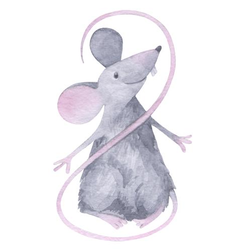 Raster image cute watercolor rat on white