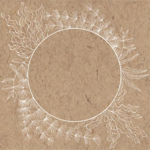 Illustration round frame with marine algae on craft
