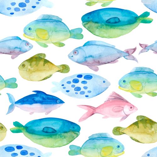 Raster image cartoon-style watercolor fish on white