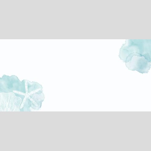 Illustration sea star, coral, blue watercolor fragments, space for text on white