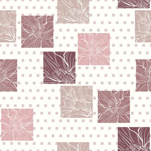 Lily. Vector fragments of lilies in colored squares on light in small squares